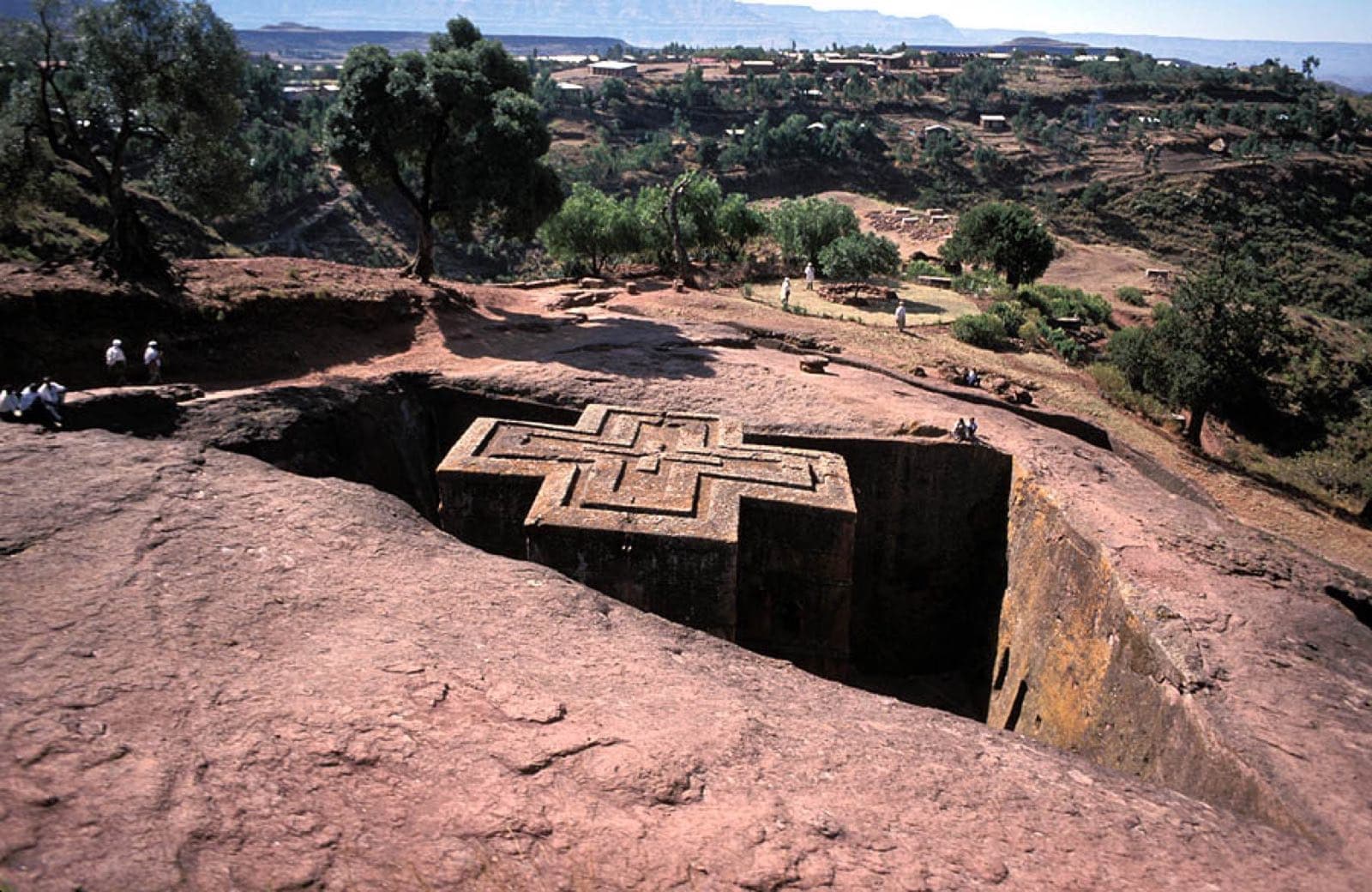 Bete Giyorgis, the rock-hewn church at Lalibela, Ethiopia, seen from above