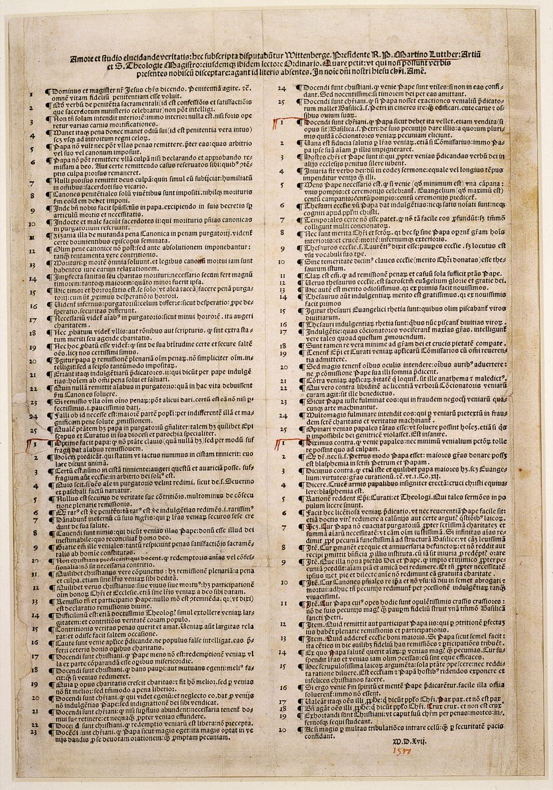 The 1517 printing of Luther's disputation on the power of indulgences